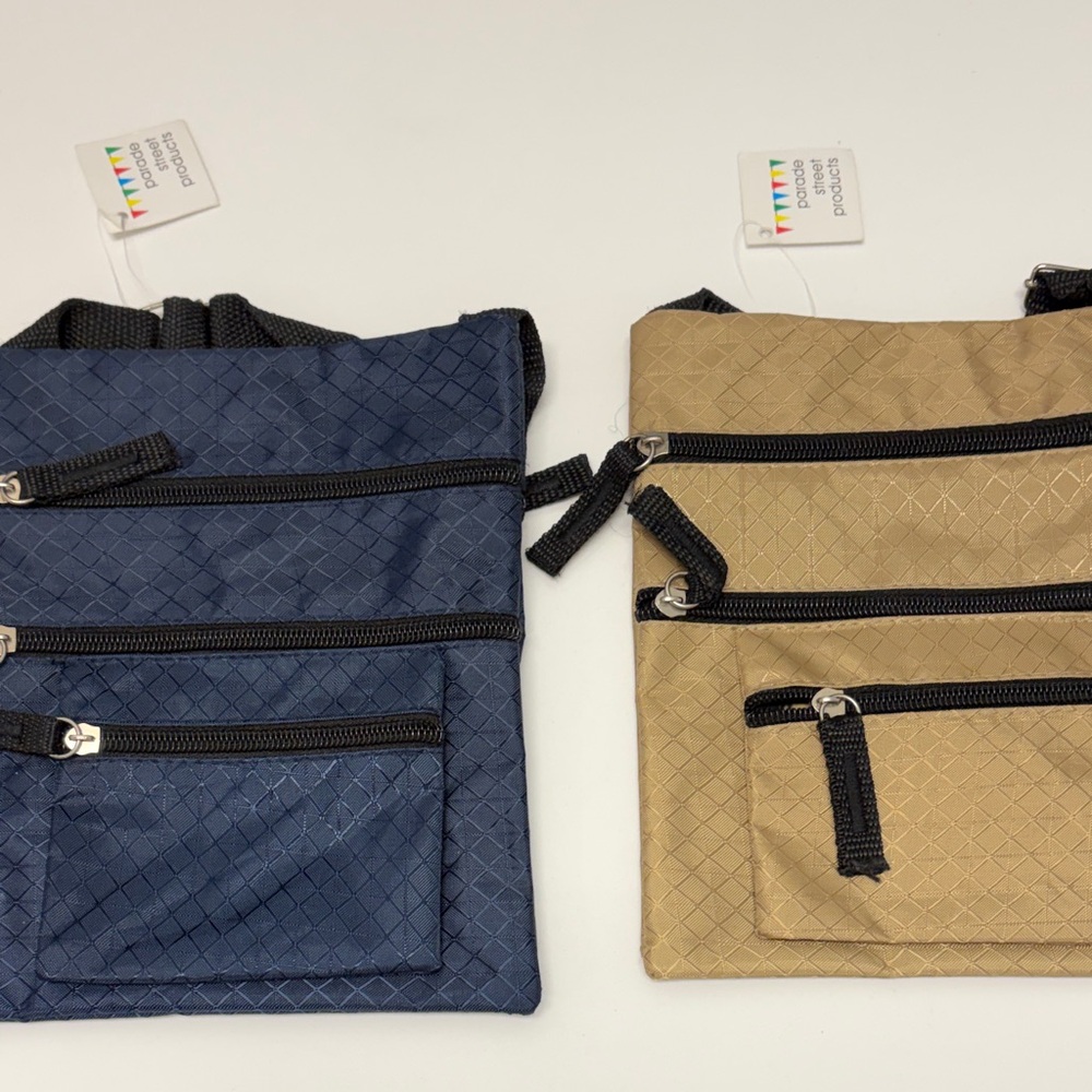 Two Crossbody Organizer Travel Bag - One Navy and One Tan